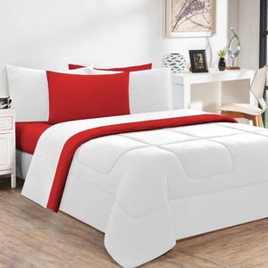 Kit Edredom + Jogo De Lençol 100% Algodão Gran Moratta 7 Peças Queen Branco-vermelho