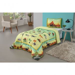 Kit Edredom Plush Fofinho Infantil Dupla Face Dream 2 Peças Solteiro Dinossauro