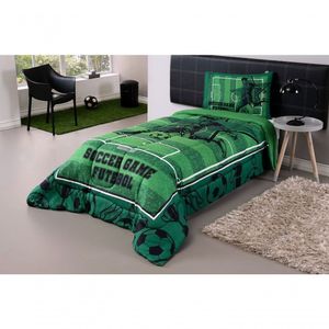 Kit Edredom Plush Fofinho Infantil Dupla Face Dream 2 Peças Solteiro Futebol