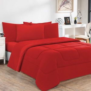 Kit Edredom + Jogo De Lençol 100% Algodão Gran Moratta 7 Peças Queen Vermelho-vermelho