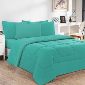 Kit Edredom + Jogo De Lençol 100% Algodão Gran Moratta 7 Peças King Verde Jade-verde Jade