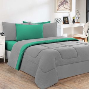 Kit Edredom + Jogo De Lençol 100% Algodão Gran Moratta 7 Peças Casal Cinza-verde Jade