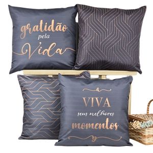 Kit 4 Capas De Almofadas Decorativa Gratidão Black