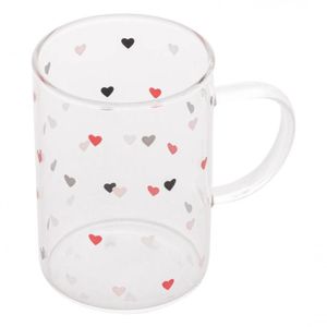 Xícara Caneca De Vidro Corações Love 200 Ml - Lyor