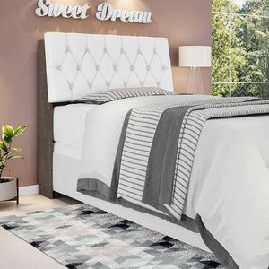 Cabeceira Cama Solteiro Chocolate Com Capitonê Material Sintético Branco E Prateleiras Isis Framar