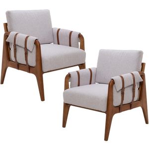 Kit 02 Poltronas Decorativas Para Sala De Estar Living Aymê L02 Linho Cinza - Lyam Decor