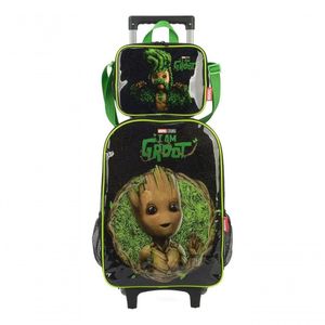 Kit Mochila Rodinha Lancheira Infantil Escolar Baby Groot Vingadores Luxcel