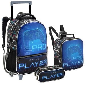 Kit Mochila Rodinha Lancheira Estojo Vídeo Game Play Pro Player Seanite