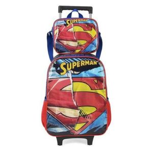 Kit Mochila Rodinha Lancheira Superman Herói Luxcel