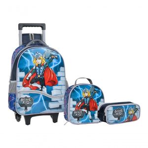 Kit Mochila Rodinha Lancheira Estojo Thor Escolar Herois Yep