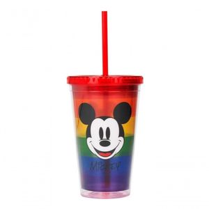 Copo Com Canudo Mickey Arco-íris 450ml Disney