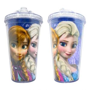 Copo De 450ml De Plástico Com Canudo Disney Frozen