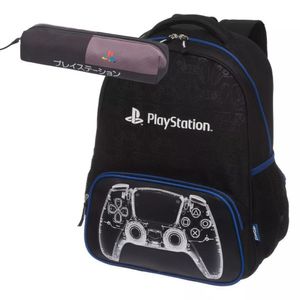 Kit Mochila Costas Estojo Playstation Gamer Gray Pacific