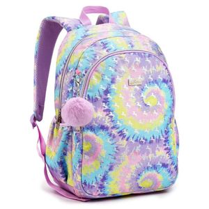 Mochila Costas Juvenil Feminina Tie Dye Chaveiro Roxo-rosa