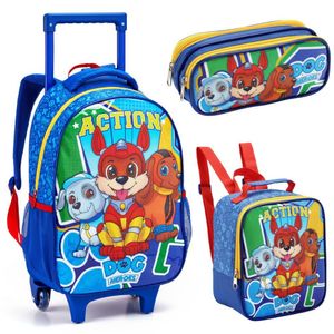 Kit Mochila Rodinha Lancheira Estojo Duplo Infantil Dog Heroes Patrulha Canina Seanite