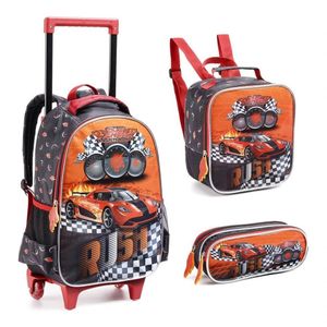 Kit Mochila Rodinhas Infantil Lancheira Estojo Racing Team