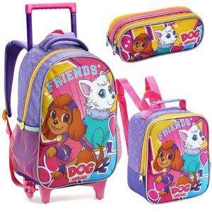 Kit Mochila Rodinha Lancheira Estojo Duplo Infantil Escolar Skye Patrol Dog Heroes Patrulha Canina