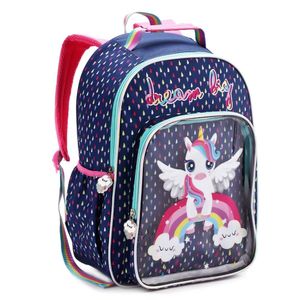 Mochila Costas Infantil Escolar Menina Feminina Unicórnio Denlex Azul