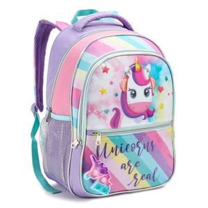 Mochila Costas Infantil Escolar Menina Unicórnio Chaveiro Pop It Grande Denlex