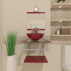Gabinete De Vidro 40cm Ac Com Cuba Redonda Vermelho Cereja