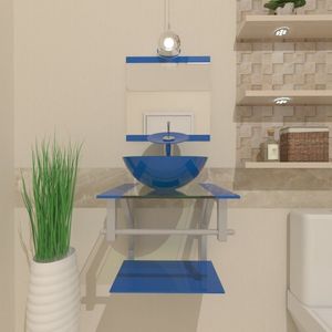 Gabinete De Vidro 40cm Ac Com Cuba Redonda Azul