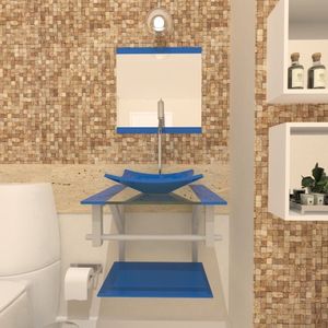 Gabinete De Vidro 40cm Ac Com Cuba Quadrada Azul