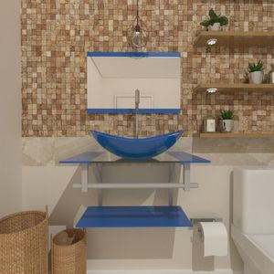 Gabinete De Vidro 40cm Ac Com Cuba Oval Azul Escuro