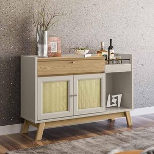 Aparador Buffet Retrô Bar Classico Linea Brasil Piemont Carvalho Off White