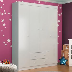 Roupeiro De Bebê 4 Portas 2 Gavetas Branco Hannah Jm Móveis Baby