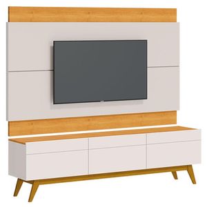 Rack Bancada 3 Gavetas E Painel Para Tv Classic 1.8 Off White Nature - Imcal