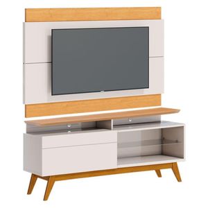 Rack Bancada 1 Gaveta Com Nicho E Painel Para Tv Classic 1.4 Off White Nature - Imcal