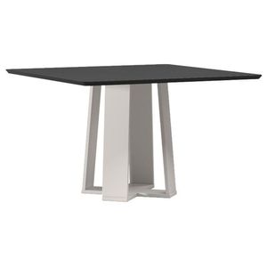 Mesa De Jantar 135x135 Cm Valência Com Vidro Off White Preto - New Ceval