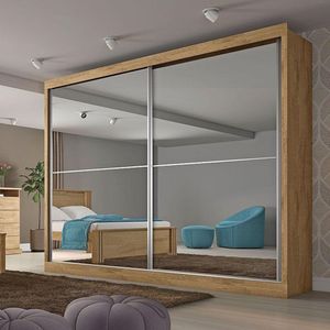 Guarda Roupa Casal 2 Portas Com Espelho Amendoa Verona Made Marcs
