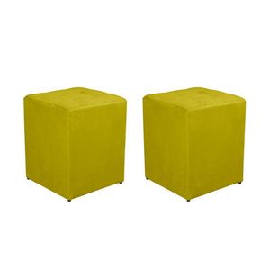 Kit 2 Puff Quadrado Decorativo Suede Cor:amarelo