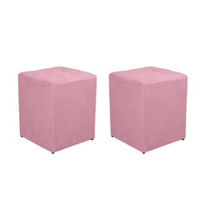 Kit 2 Puff Quadrado Decorativo Suede Cor:rosa