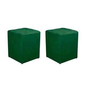 Kit 2 Puff Quadrado Decorativo Suede Cor:verde Escuro