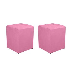 Kit 2 Puff Quadrado Decorativo Suede Cor:salmão