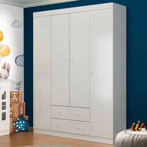 Roupeiro Branco Infantil 4 Portas 2 Gavetas Henrique Jm Móveis Baby