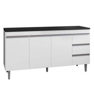 Balcão De Cozinha Andréia Branco Com Tampo 150 Cm Preto Fosco - Ajl