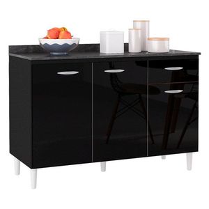 Balcão De Cozinha Com Tampo 120 Cm Preto - Poquema
