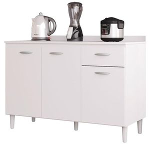 Balcão De Cozinha Com Tampo 120 Cm Branco Brilho - Poquema