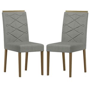 Cadeira Para Mesa De Jantar Caroline Kit 2 Peças Imbuia Linho Cinza Claro - New Ceval