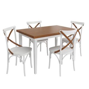 Conjunto Sala De Jantar E Cozinha Com 4 Cadeiras X Madeira Maciça Branco