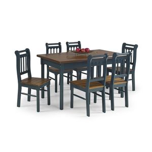 Conjunto Sala De Jantar E Cozinha Com 6 Cadeiras Madeira Maciça Azul Petróleo