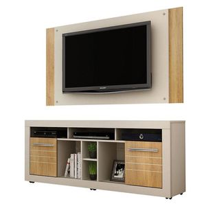 Rack Bancada E Painel Para Tv Firenze Off White Cinamomo - Valdemóveis