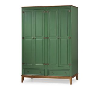 Guarda-roupa Rústico 4 Portas E 2 Gavetas - Madeira Maciça E Mdf - Verde