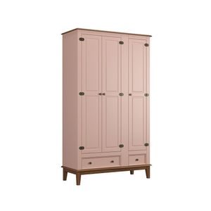 Guarda-roupa Juvenil 3 Portas E 2 Gavetas - Madeira Maciça E Mdf - Rosa