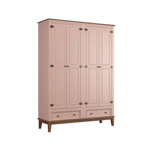 Guarda-roupa Juvenil 4 Portas E 2 Gavetas - Madeira Maciça E Mdf - Rosa