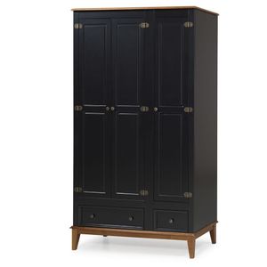 Guarda-roupa Rústico 3 Portas E 2 Gavetas - Madeira Maciça E Mdf - Preto