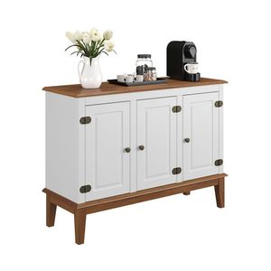 Balcão De Madeira Maciça 3 Portas - Branco Branco
